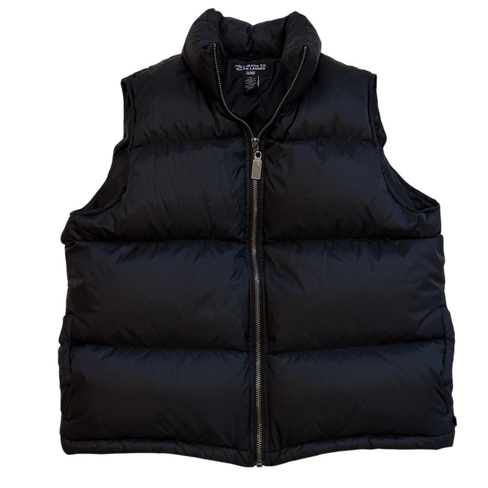 Vtg Polo Jeans Ralph Lauren Puffer Vest Women Medium Black Down Fill Zip Preppy